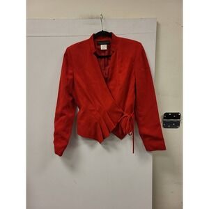 Harve Benard Blazer Red Size 10 Womens Jacket Tie Waist Career Business Office
